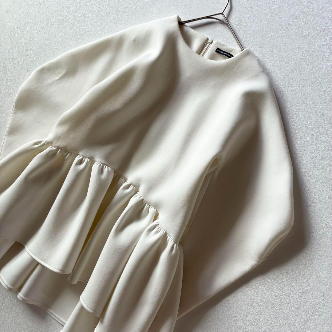 ツルバイマリコオイカワ　ペプラムブラウス　ホワイト　もちもち生地　ウォッシャブル