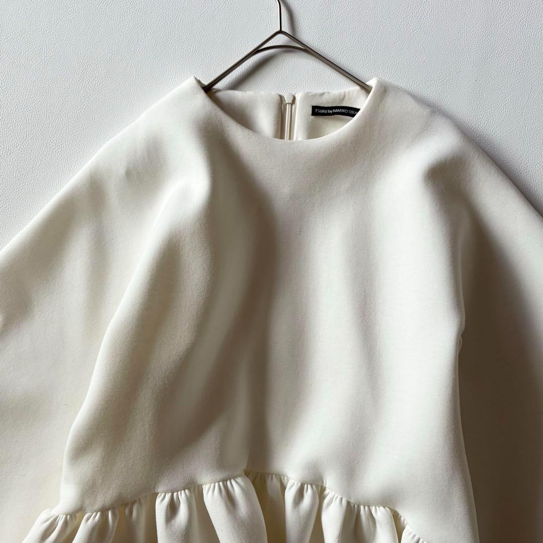 ツルバイマリコオイカワ　ペプラムブラウス　ホワイト　もちもち生地　ウォッシャブル