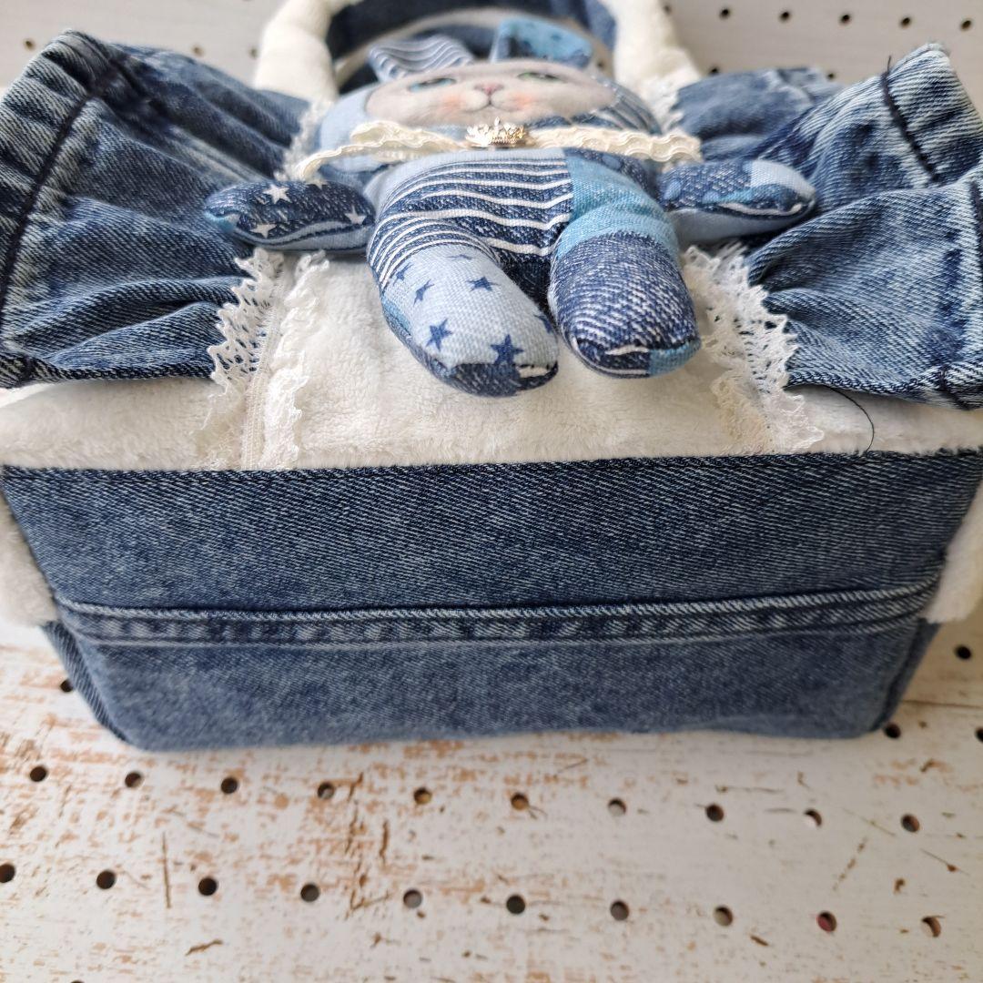 ゆ*ら様 コヤンイサムチョン　オッドアイねこちゃん　デニムリメイクトートバッグ