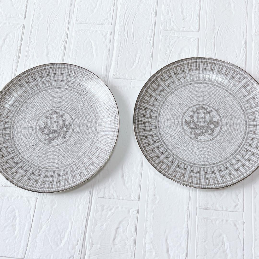 【極美品】エルメス デザートプレート　2枚セット モザイク プラチナ