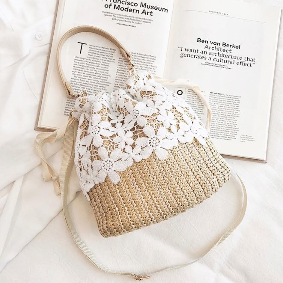 カゴバッグ ショルダー 斜めがけ 水着 夏 海 プール 浴衣 レース レジャー