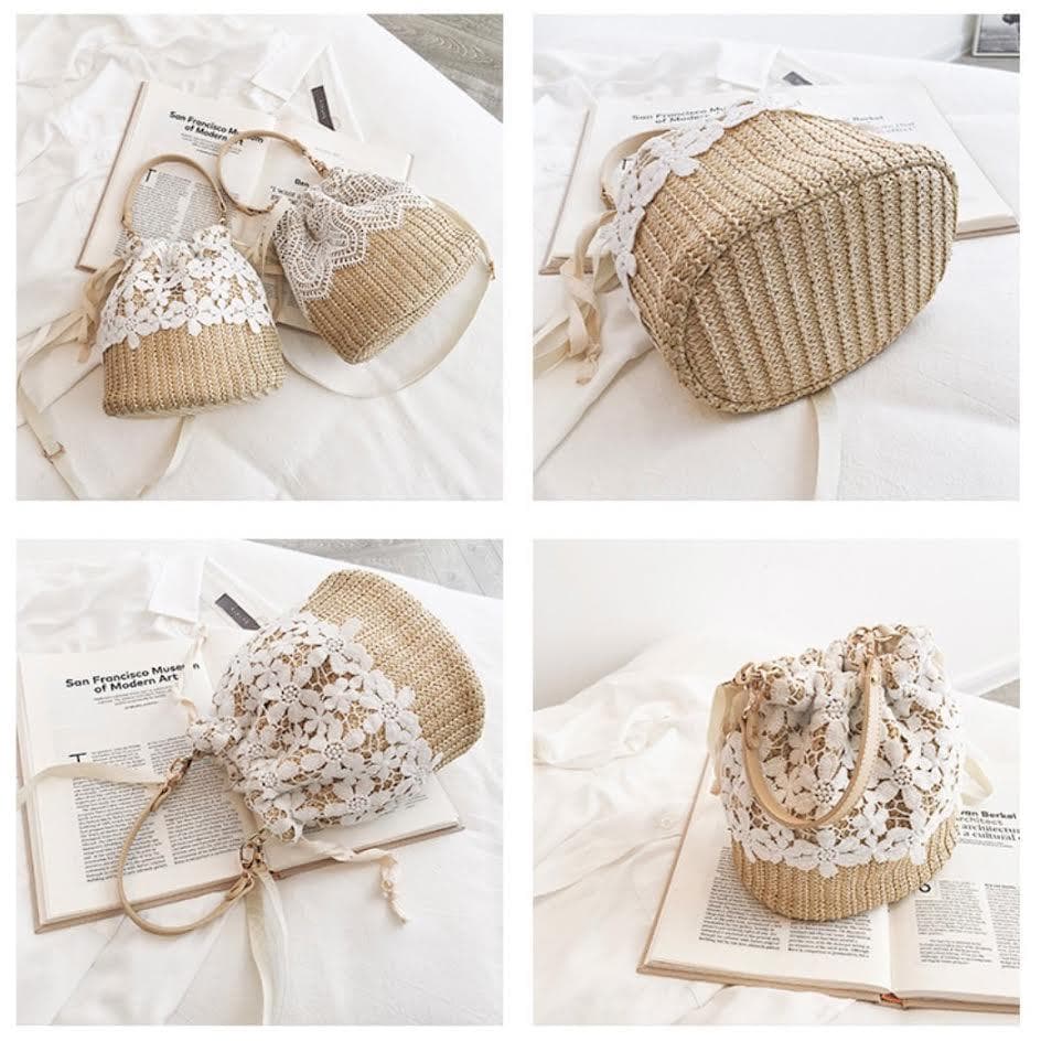 カゴバッグ ショルダー 斜めがけ 水着 夏 海 プール 浴衣 レース レジャー