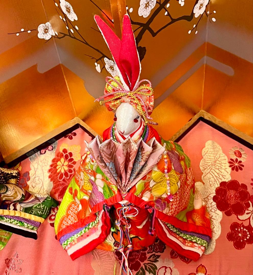 うさぎ雛人形飾り☆ひな祭り☆セット☆三人官女☆古着物再利用☆手作り☆保管品