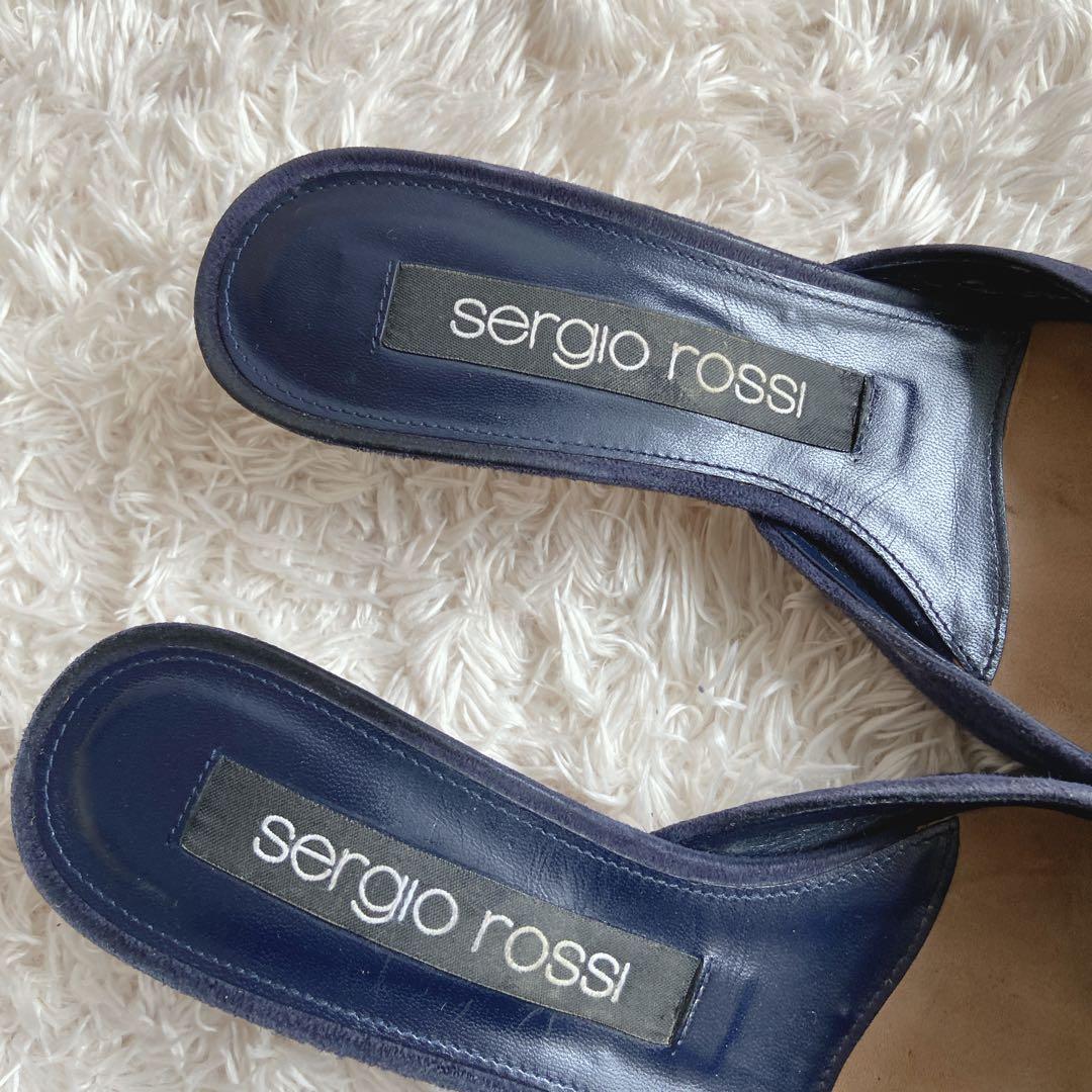 セルジオロッシ　sr1　ローヒールパンプス　ネイビー　37　メタルプレート