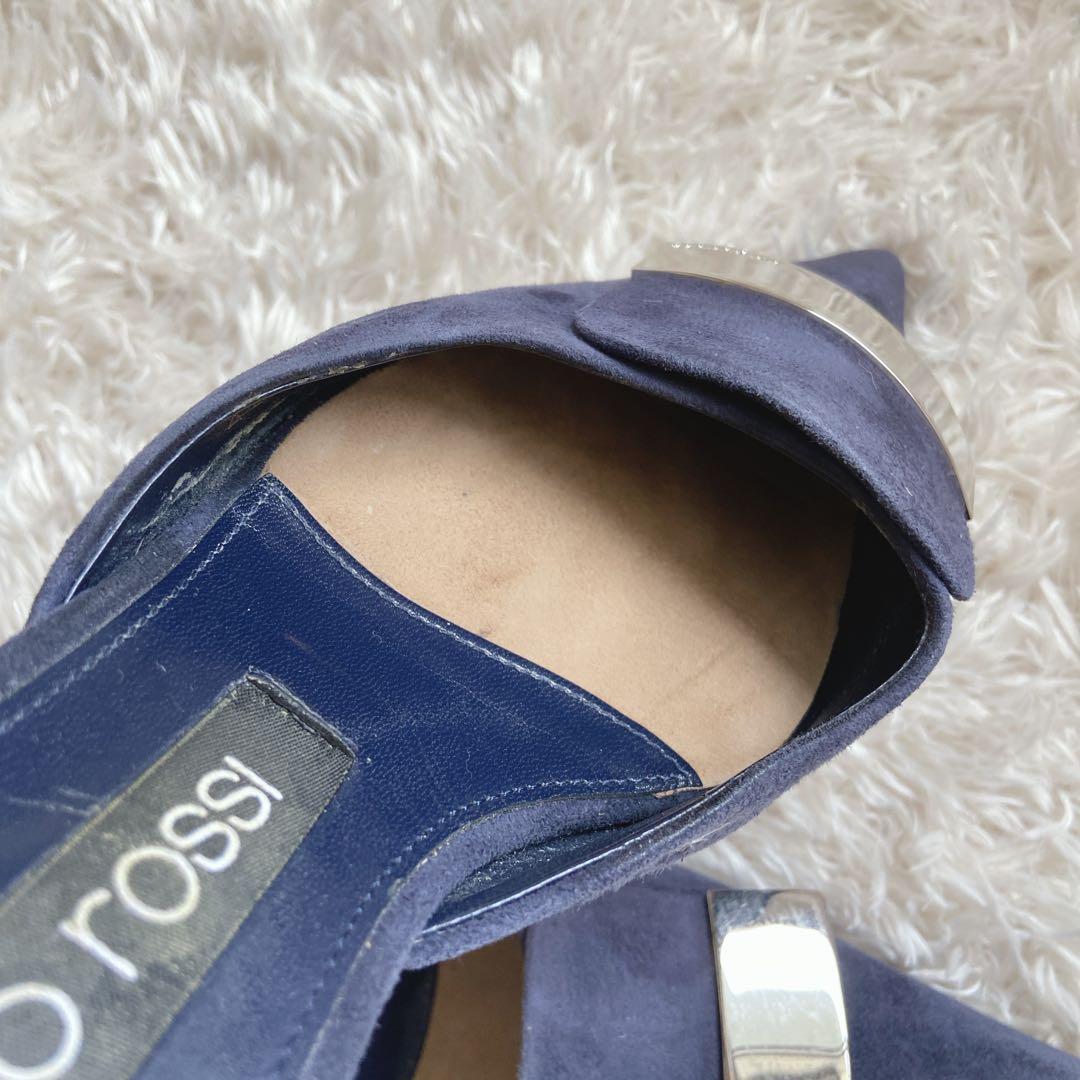 セルジオロッシ　sr1　ローヒールパンプス　ネイビー　37　メタルプレート