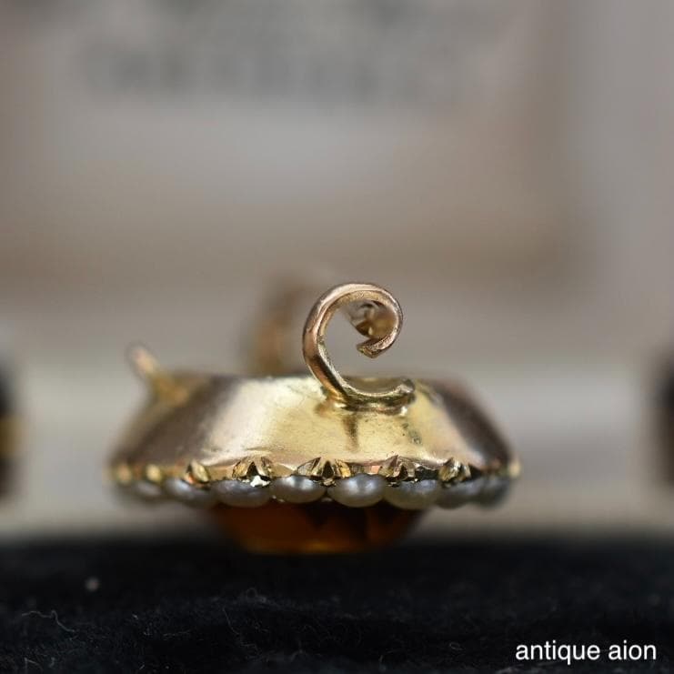 英国アンティーク 1900年前後 9金 天然シトリンと天然シードパールのブローチ