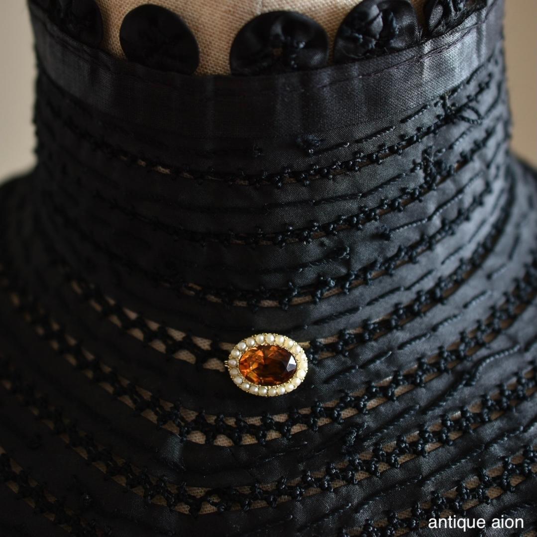 英国アンティーク 1900年前後 9金 天然シトリンと天然シードパールのブローチ