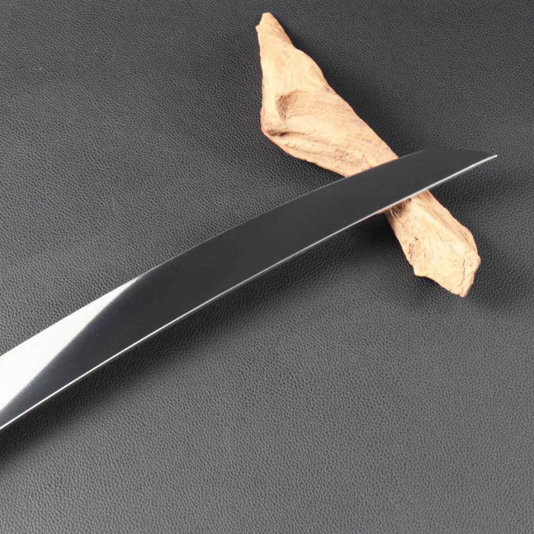 10968鬼反り先丸包丁尺二鏡面仕上げ刺身包丁刃は究極の切れ味黒檀白三本巻八角柄