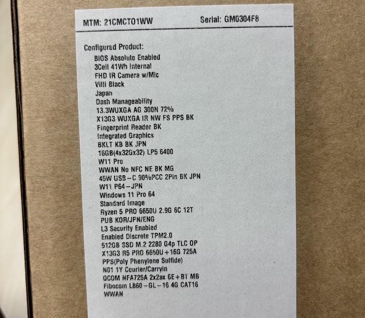 ThinkPad X13 Gen3 Ryzen5/メモリ16GB/LTE