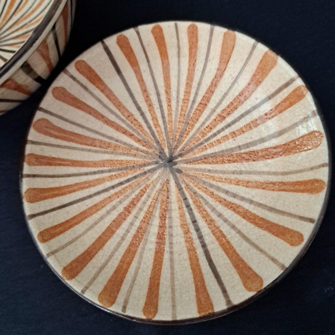 「麦わら手(で)を愉しむ！」瀬戸焼き蓋茶碗(直径11.5cm) 4客セット 骨董