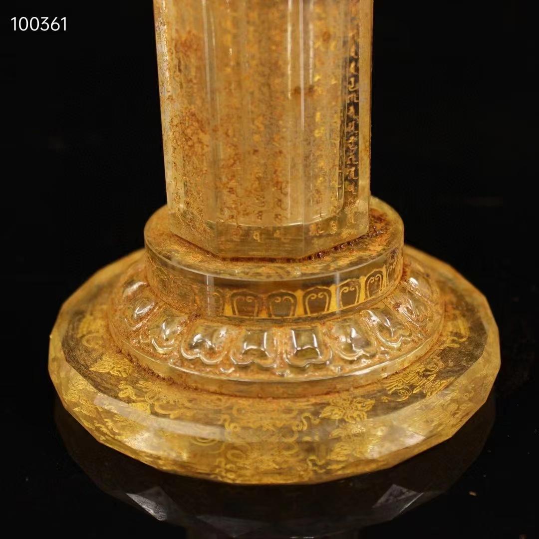 中国古美術・古水晶彫り・純手彫り経文銘文 ≪蓮花舎利塔≫・仏舎利塔・仏陀・舎利