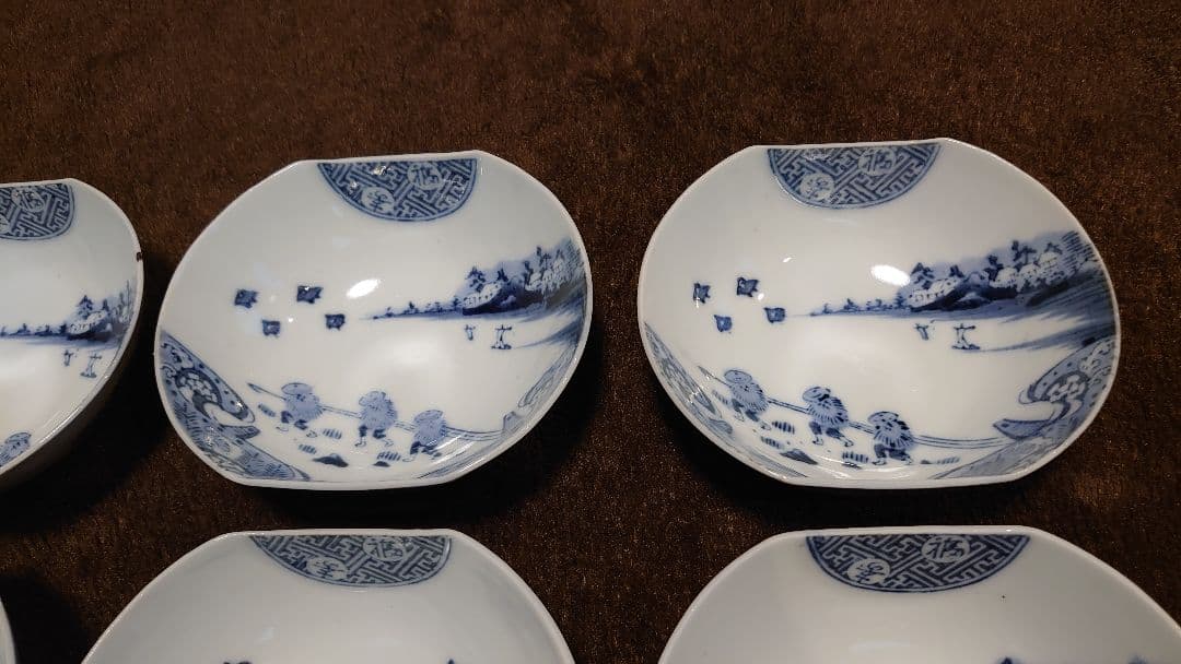 古伊万里　伊万里　染付　楕円鉢　菓子鉢　山水　蔵出し　６客