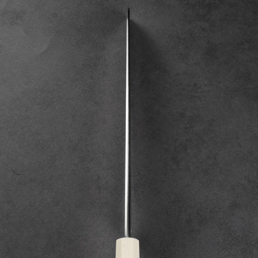 7015 鎌型薄刃包丁 8寸 刃渡り240mm 刺身包丁 人工象牙黒三本巻八角柄