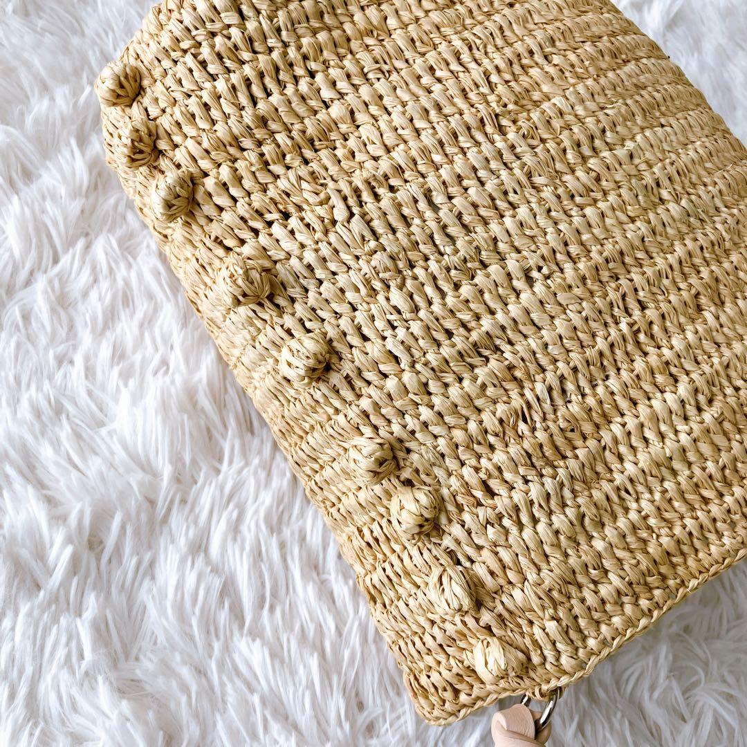 vanessabruno ショルダバッグ ラフィア レザーベルト 巾着付 かご