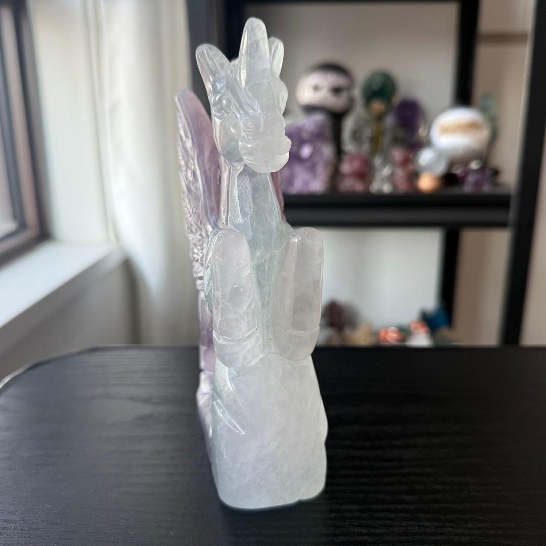 天然石フローライトのユニコーン　置物　彫物NO.120512