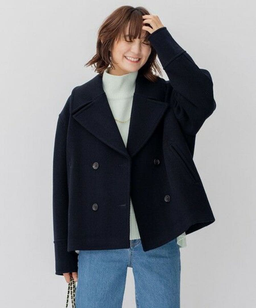 22AW✨ 23区 ヘリンボーンショートピーコート ネイビー ウール 完売品