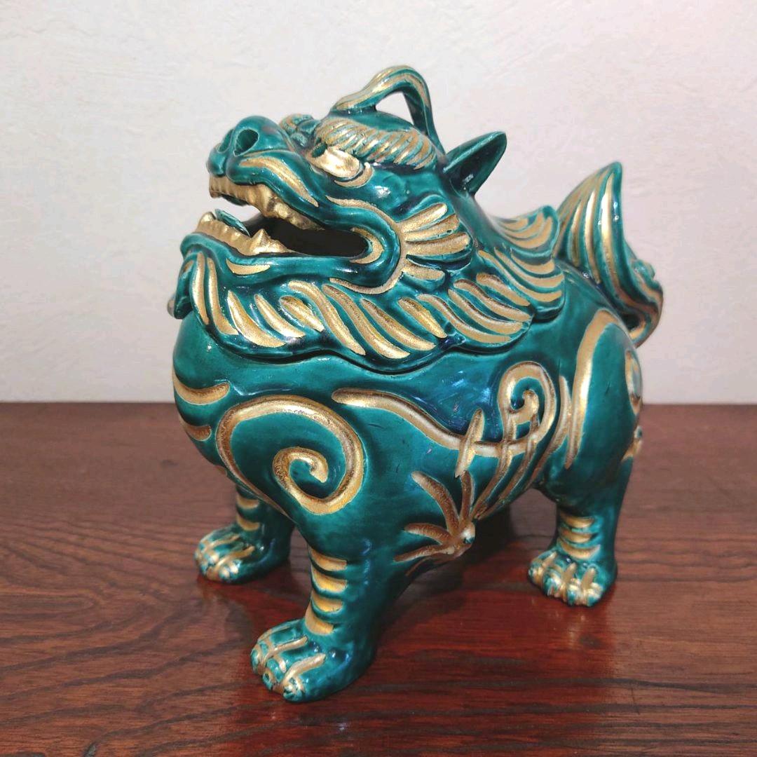 三浦竹軒 青交趾　獅子香炉　二重箱　共箱