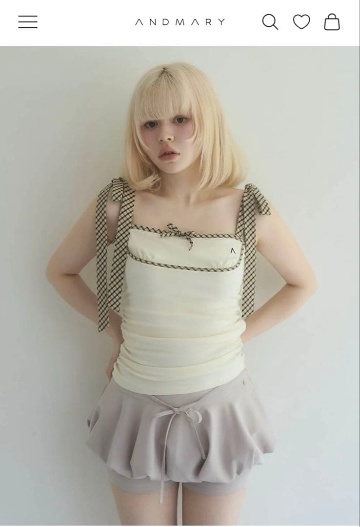 ANDMARY アンドマリー Alice check ribbon tops