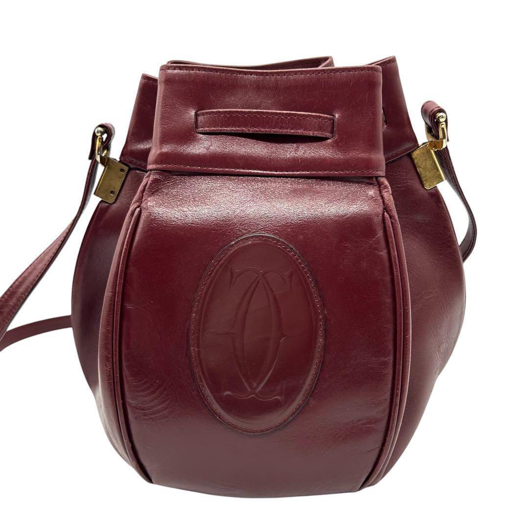良品 1016 カルティエ ショルダーバッグ 巾着 マストライン ボルドー