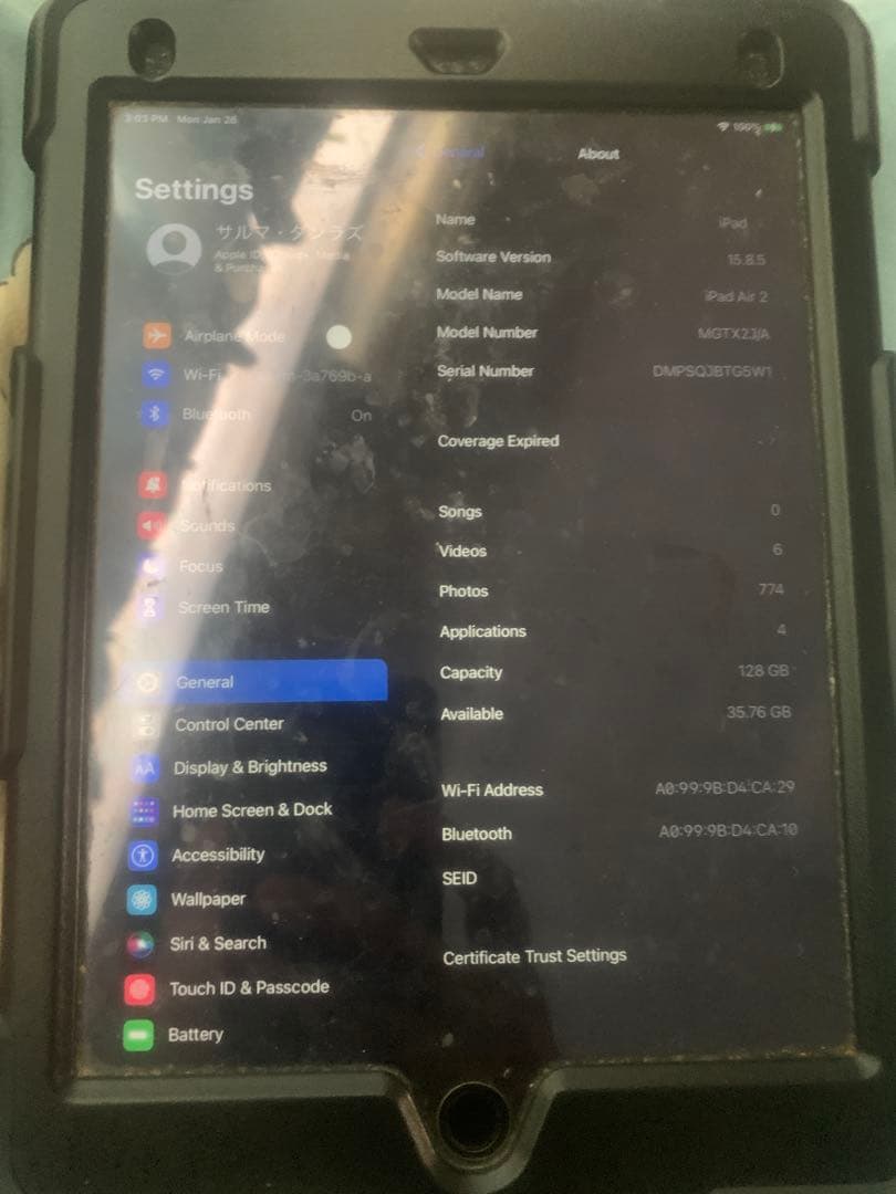 iPad本体 iPad air2 9.7inch wifi model(128gb)