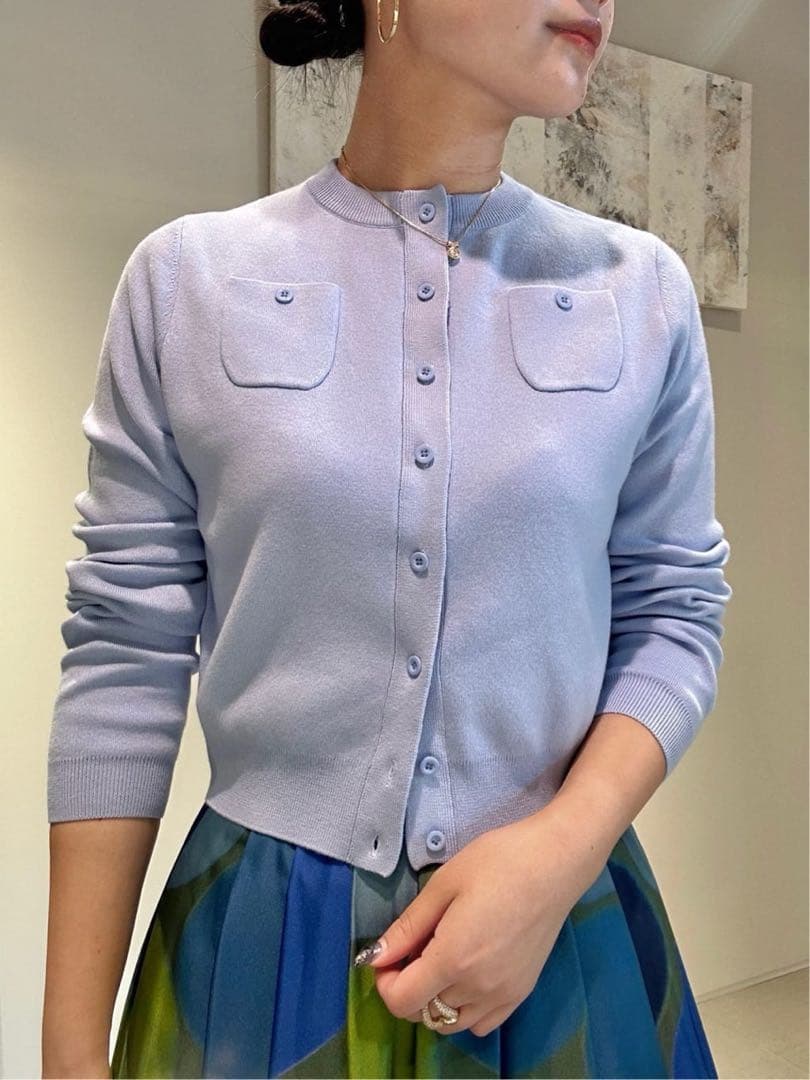 キャバン CABaN コットンカシミヤ クルーネックカーディガン ライトブルー