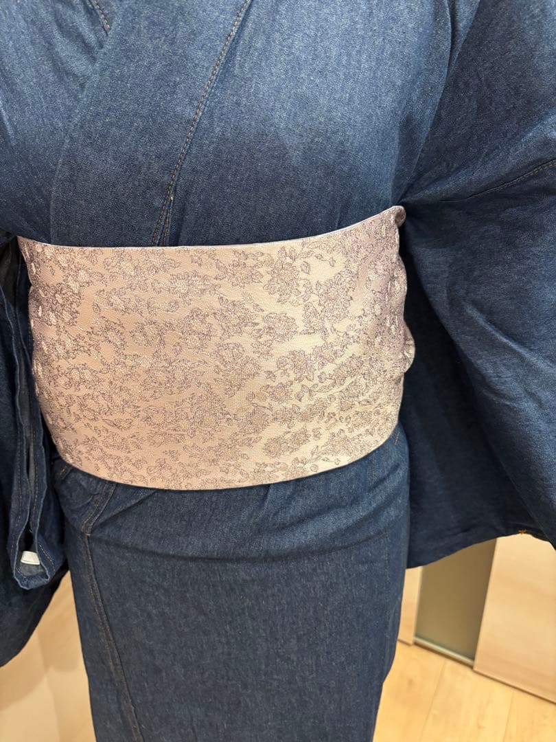 ［少しだけ値下げします！］デニム着物とくるりの花柄半幅帯セット