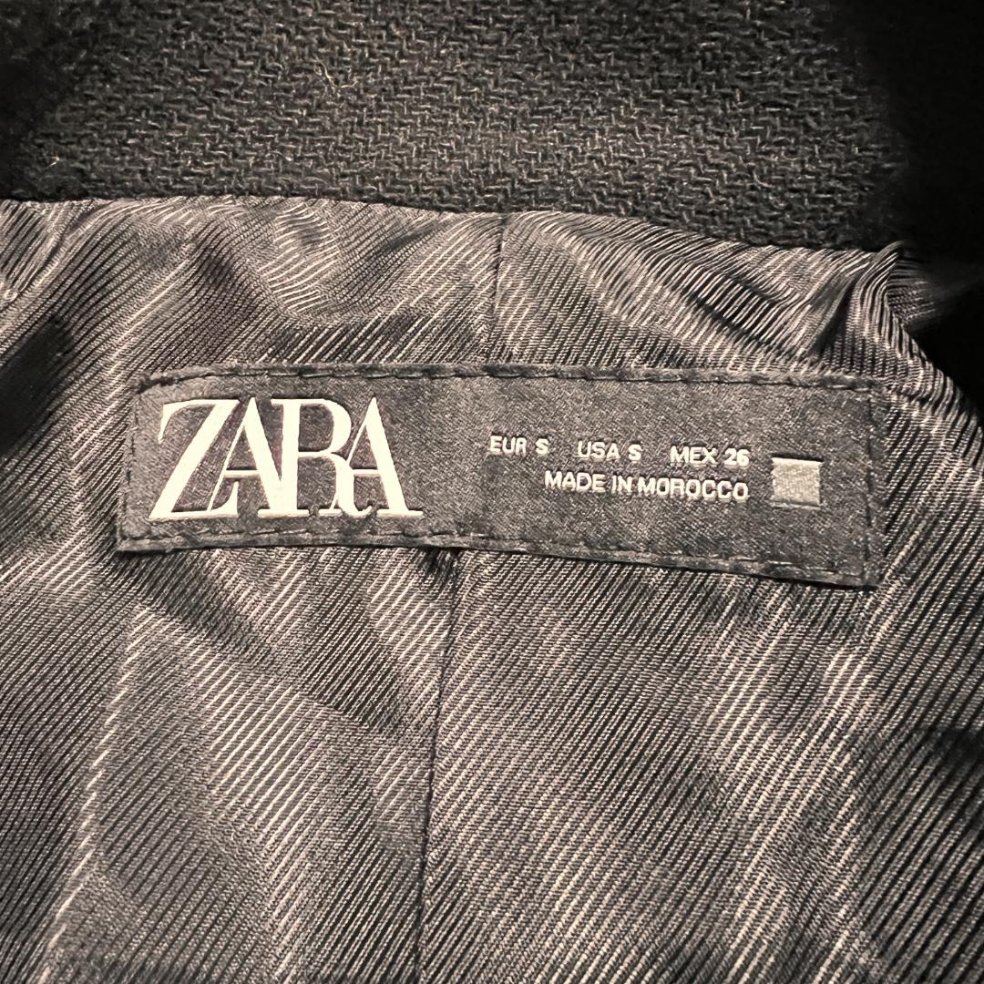 【美品】ZARA ザラ 金ボタン ハイネック ウールブレンドコート ブラック S