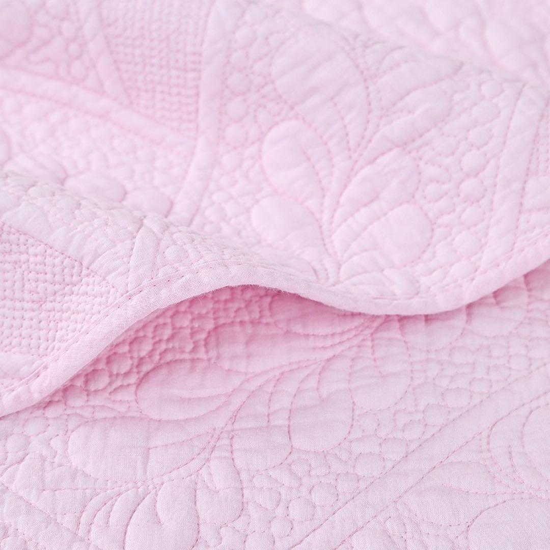 キルトベッドカバー3点セット綿マルチカバー キルティング 164ピンク