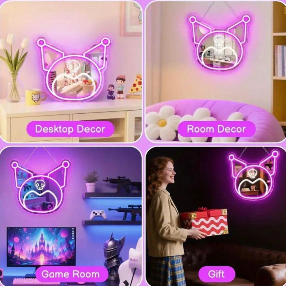 【送料無料！】クロミ　ネオンライト　ミラー　LED 壁掛け鏡　USB給電　新品