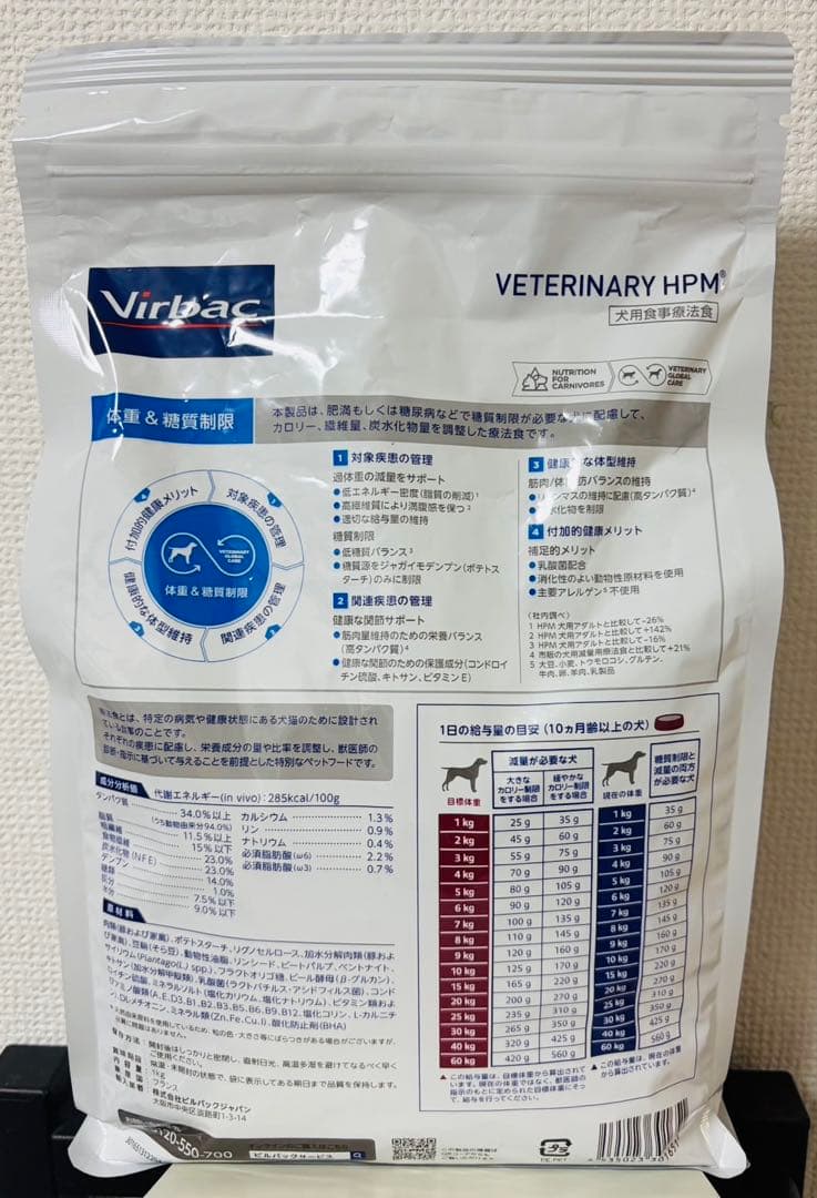 Virbac W 体重管理用ドッグフード 1kg ビルバック 4袋