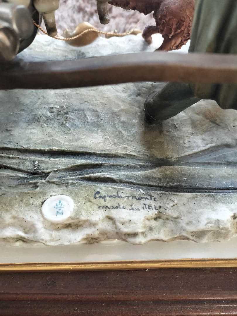 Capodimonte 陶器 置物 老人と犬と荷車