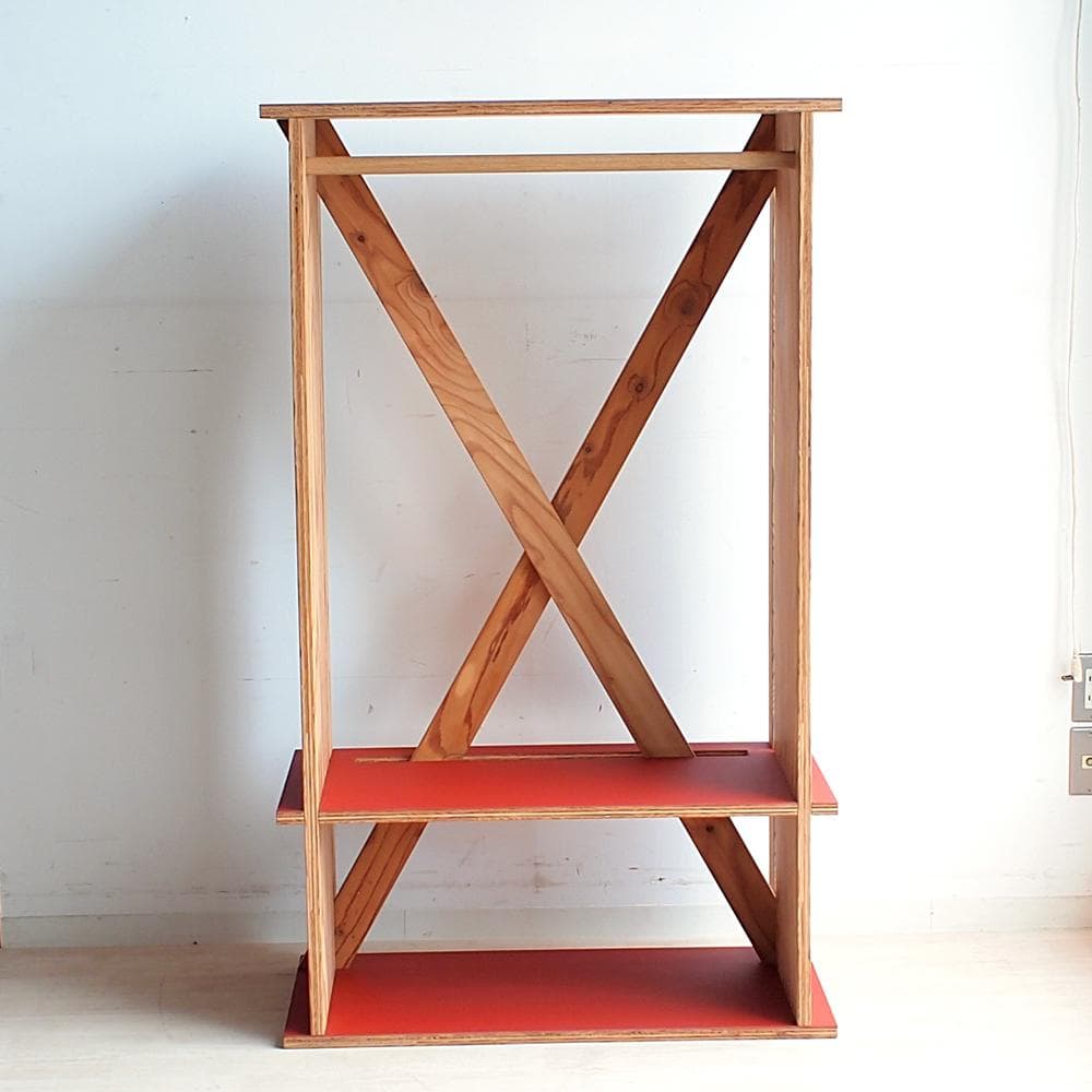 唐松材 ハンガーラック/シェルフ リノリウム天板 ワードローブ ZR24119