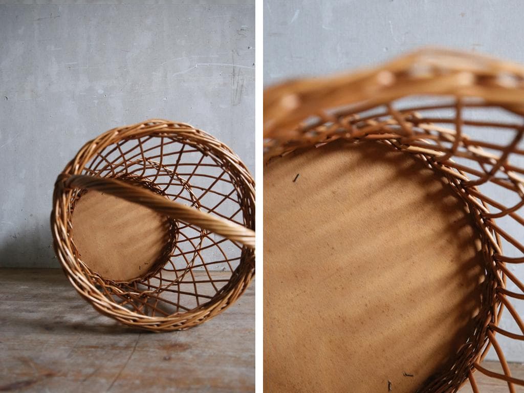 英国アンティークラタン製バスケット/アラログ/カゴバッグ/籐籠ゴミ箱80-130