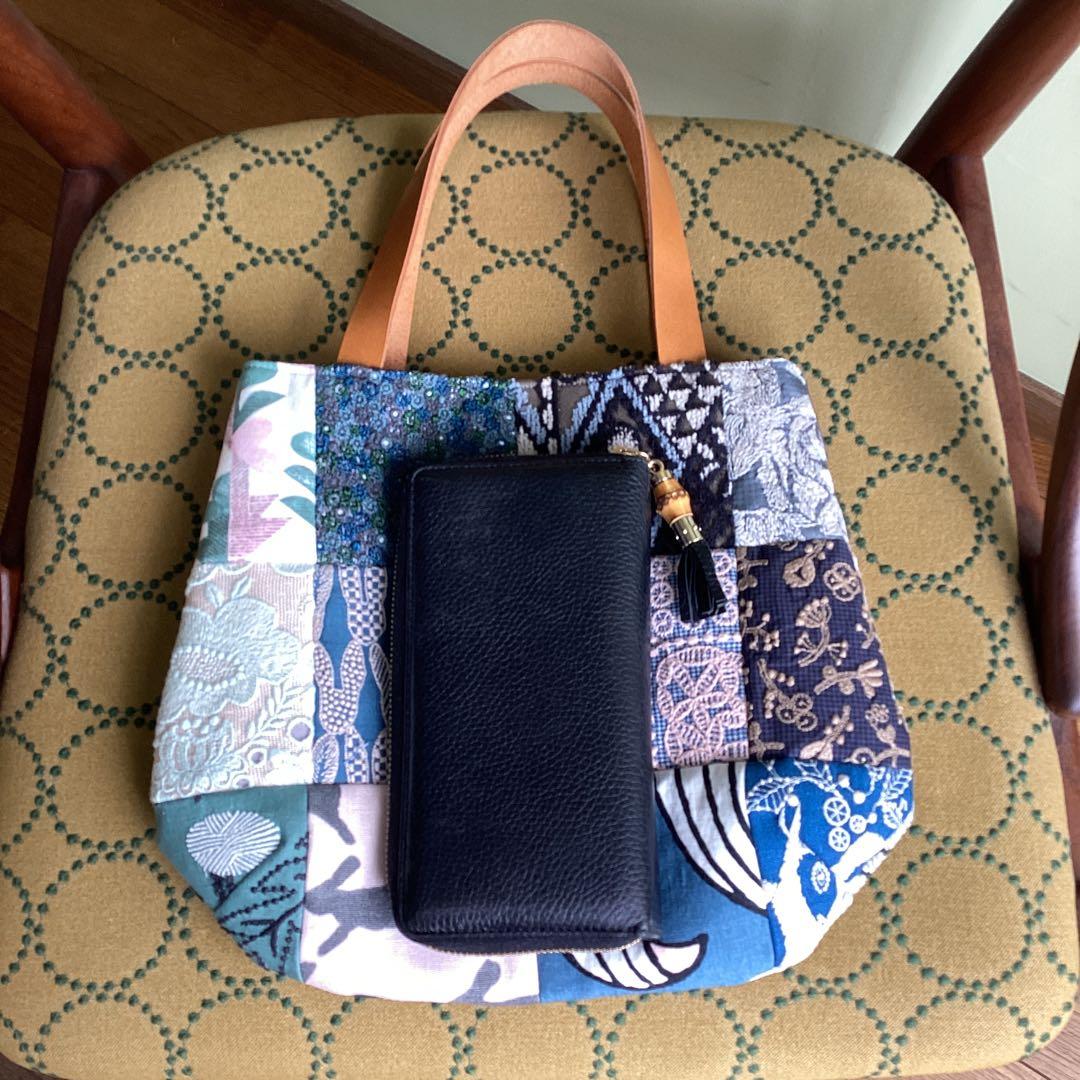 ミナペルホネンハギレをパッチワークふっくらまるみのトートバッグハンドメイド