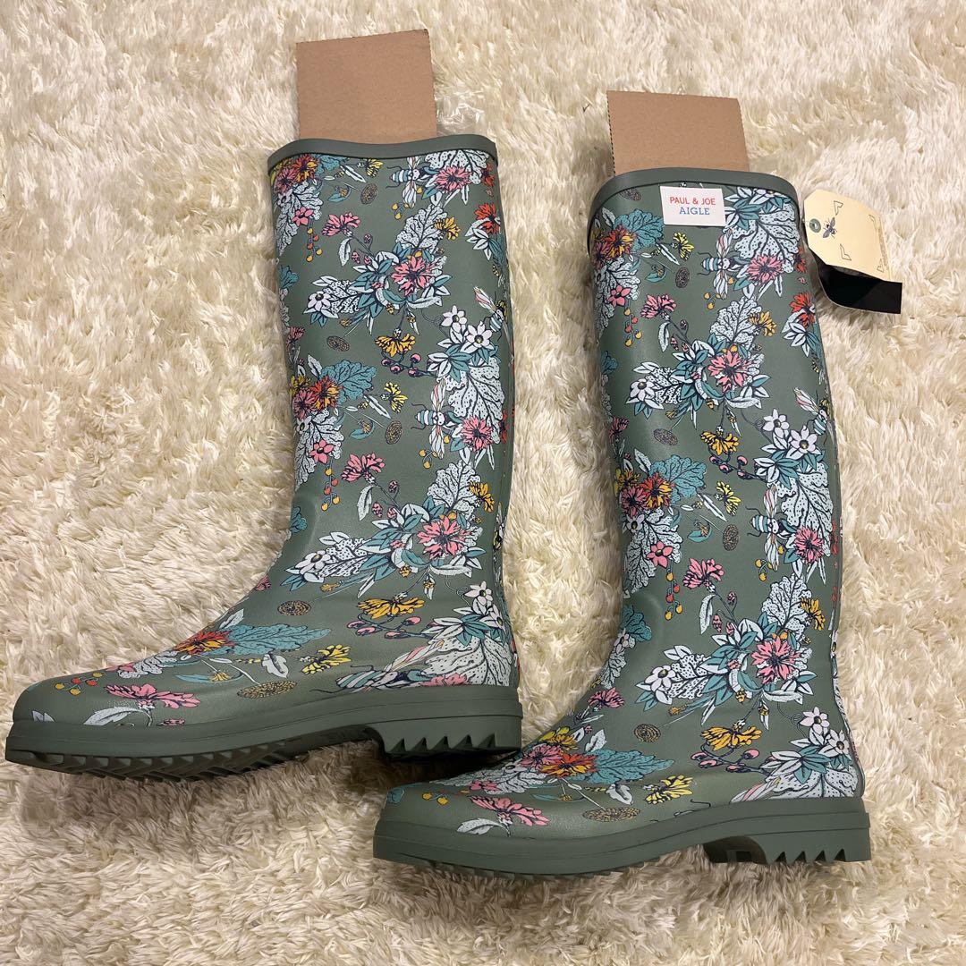 新品タグ付き PAUL & JOE AIGLEコラボ 花柄長靴 レインシューズ