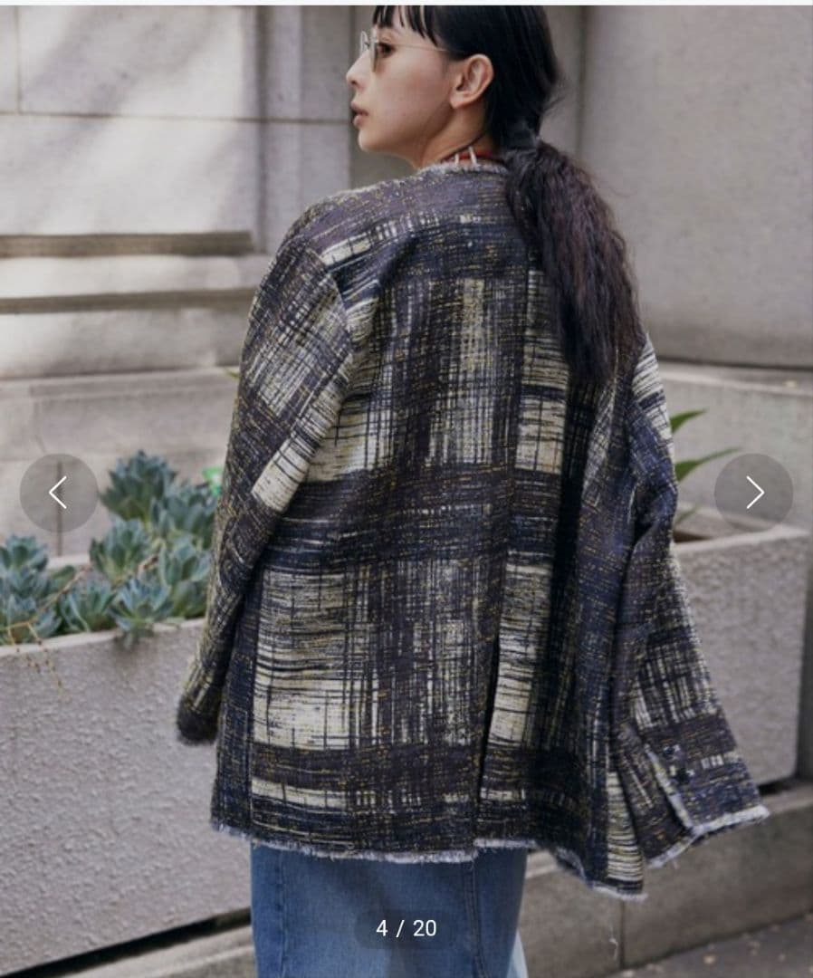 ［アメリヴィンテージ]レディライクプリントツィードジャケット//ブラック//S