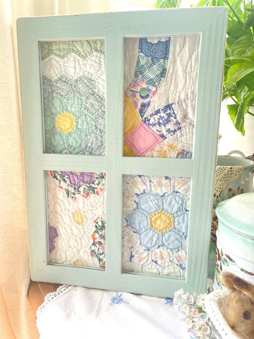 Haruさま確認用です。アンティークキルト窓枠フレームリバーシブル ·ブルー·͜·