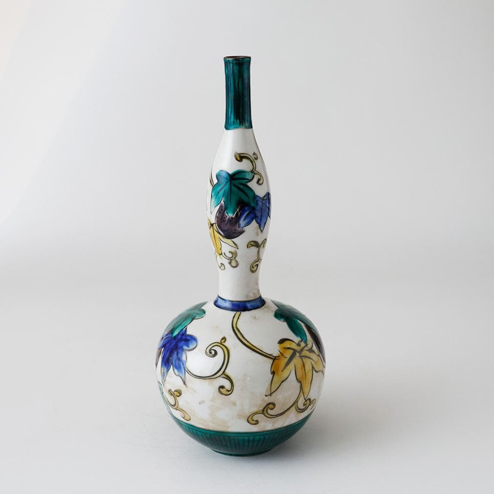 九谷焼 吉田屋写 色絵唐草文 瓢箪形花入 花器 花瓶