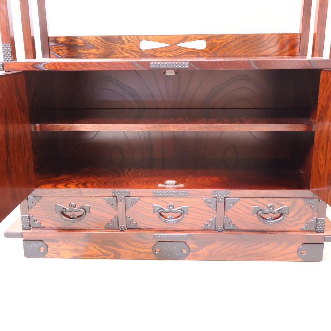 岩谷堂箪笥 欅材 茶棚 漆塗り 桐紋様 南部鉄器 サイドボード 飾り棚 茶箪笥