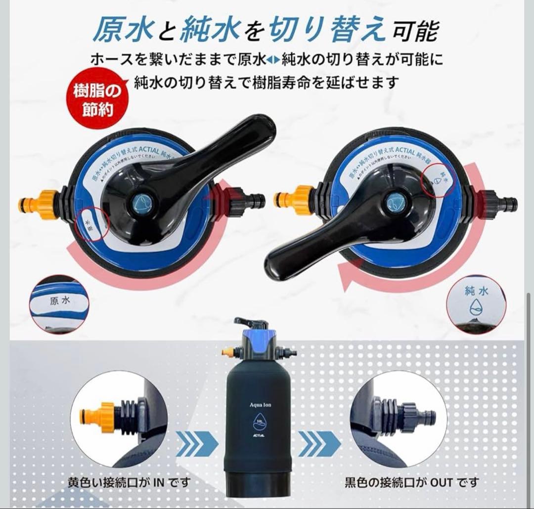 ACTIAL 純水器 切替式 原水 純水 イオン交換樹脂 洗車 10L