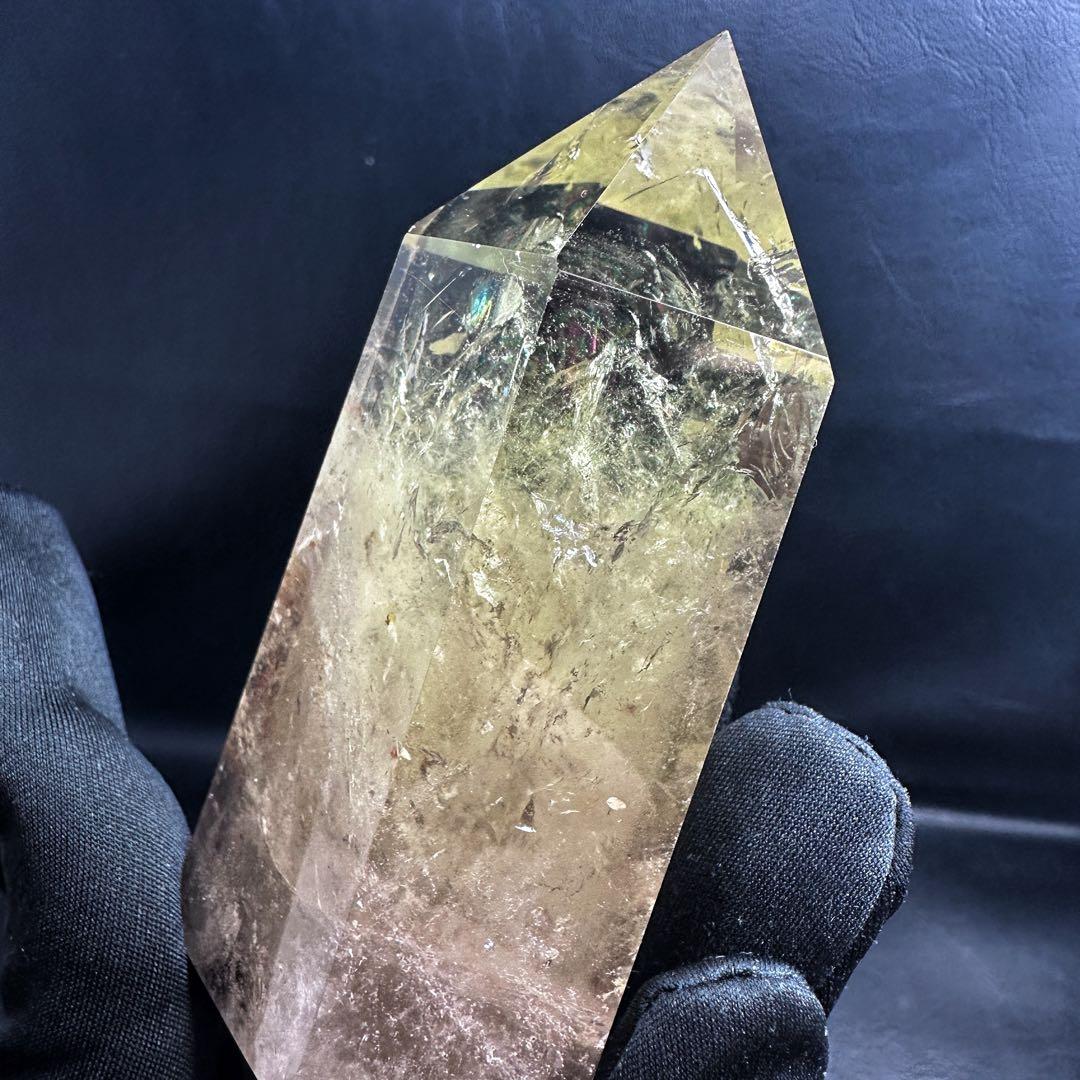 【金運·浄化】シトリン☆黄水晶 六角柱☆レインボー パワーストーン原石A1078