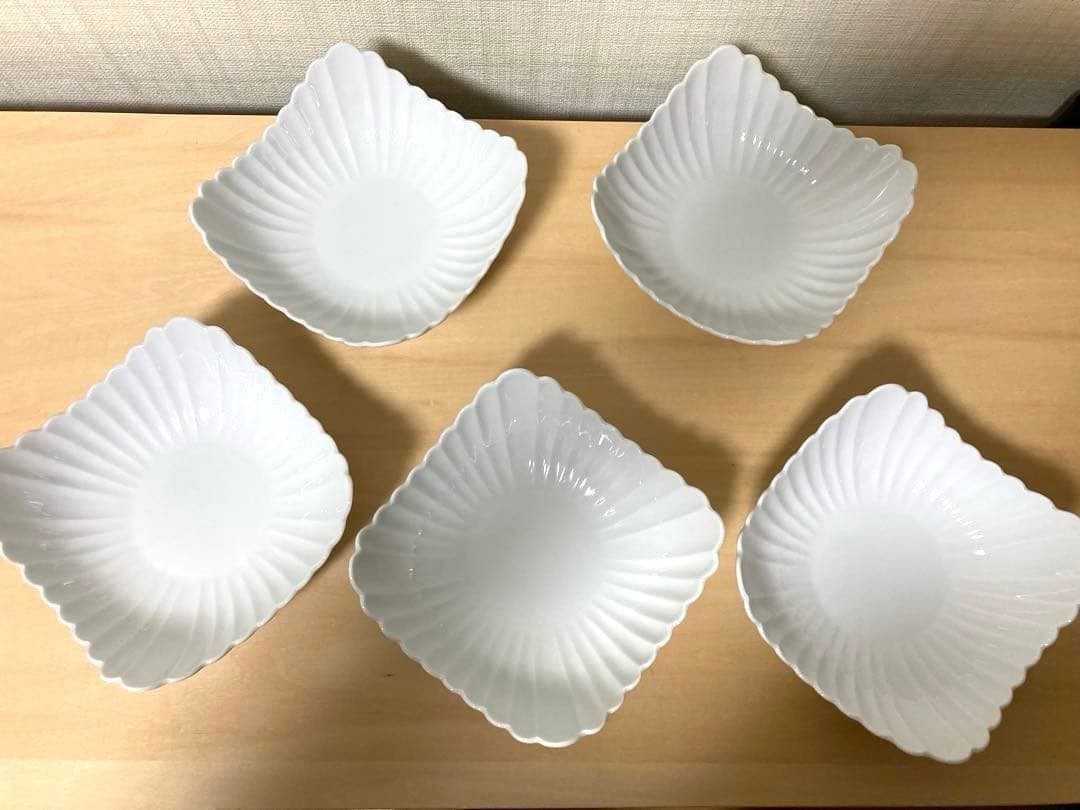 有田焼　白磁　菊割り　角小鉢揃え　小鉢　5客組　其泉　引き出物　【賞美堂】