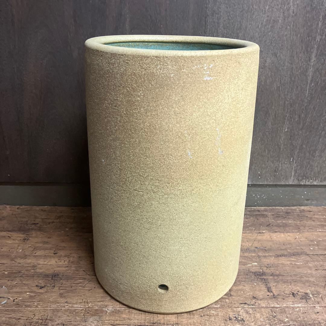 C-5 昭和レトロ 陶器製 傘立て 花柄 浮彫り 和モダン シリンダー型 リーフ