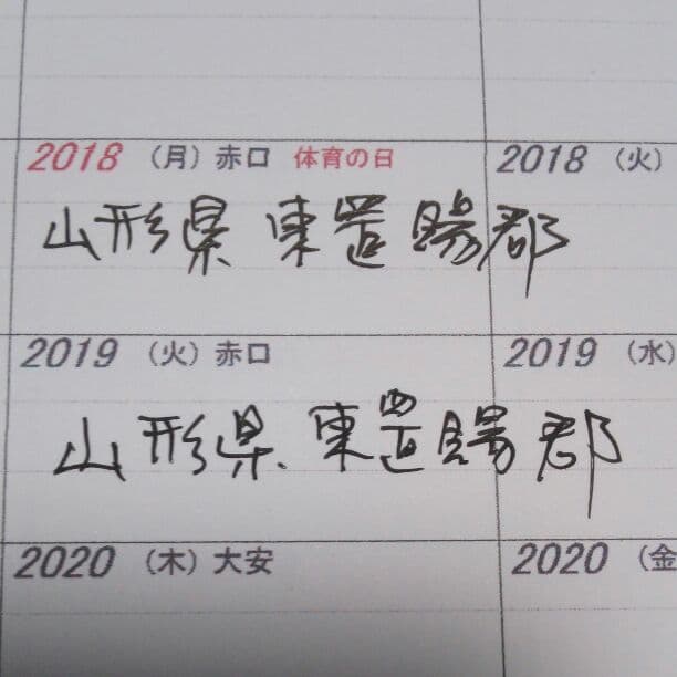 日記帳の液状インクボールペンの裏写り状況