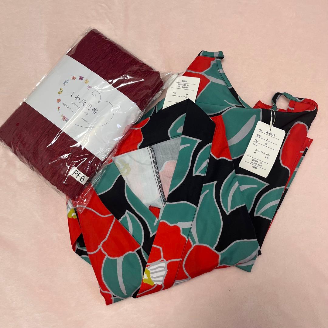 ワンピース浴衣3点セット（キャミワンピース＋羽織り＋兵児帯）　Lサイズ