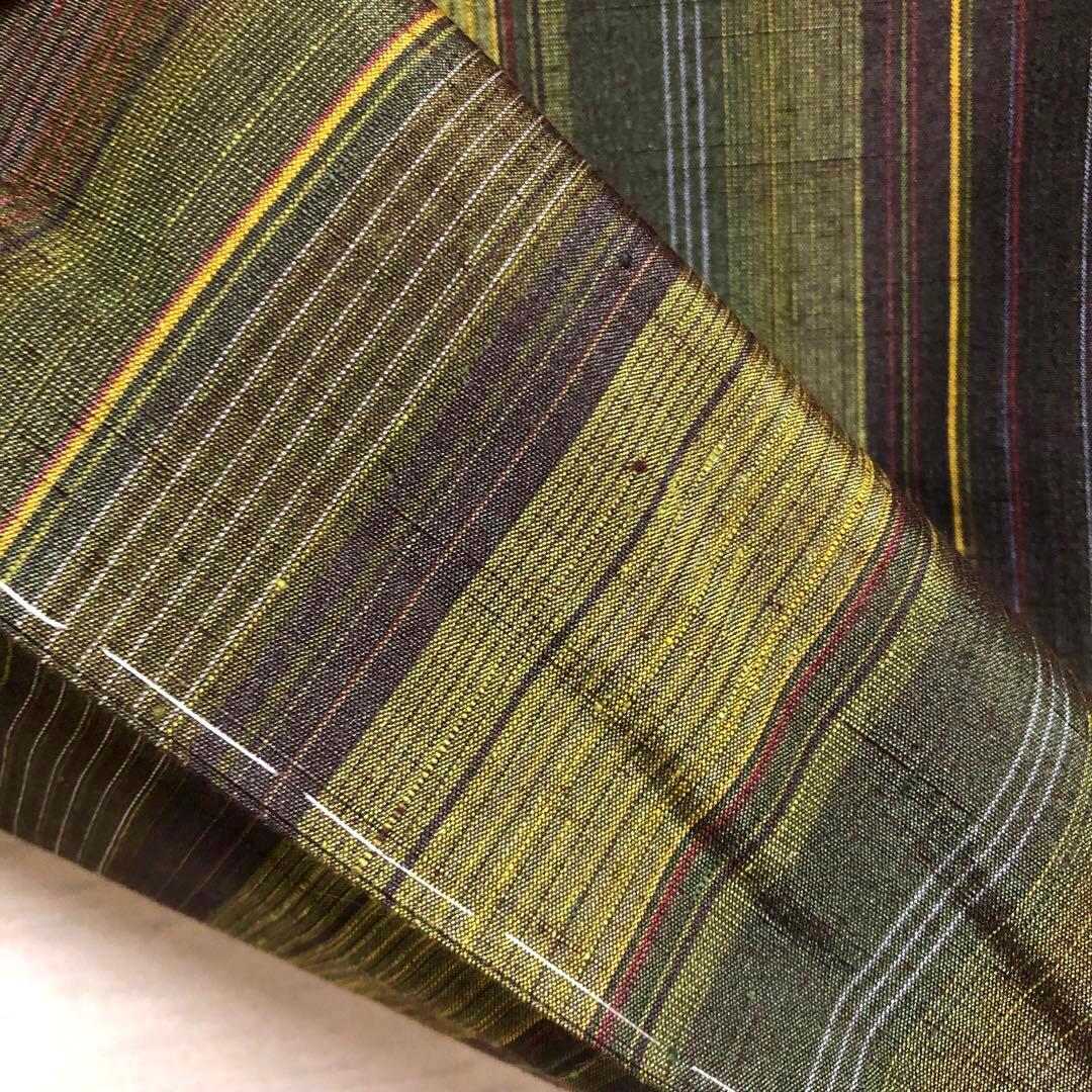 【未使用　トールサイズ】結城紬　縞　お袖長め　袷　裄丈72 身丈173