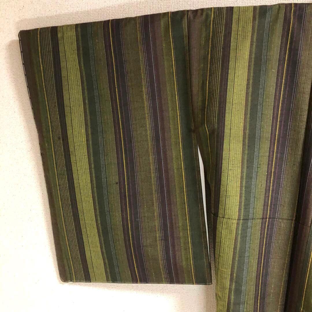 【未使用　トールサイズ】結城紬　縞　お袖長め　袷　裄丈72 身丈173