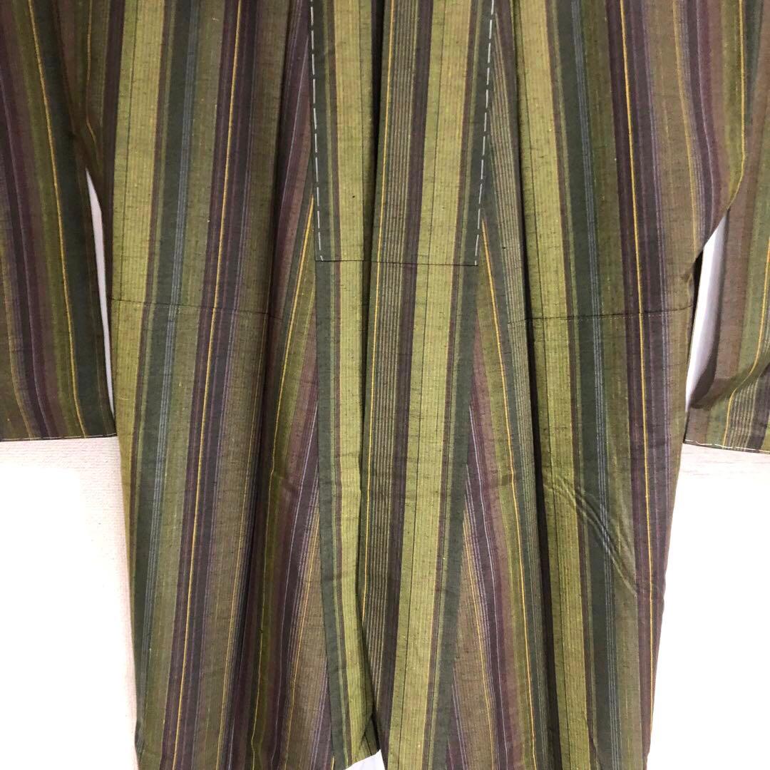 【未使用　トールサイズ】結城紬　縞　お袖長め　袷　裄丈72 身丈173