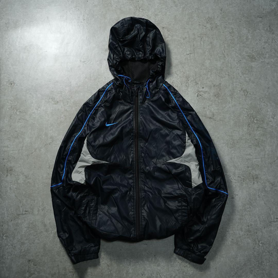 00s y2k NIKE フードナイロンジャケット 刺繍ロゴ 流線形 テック系