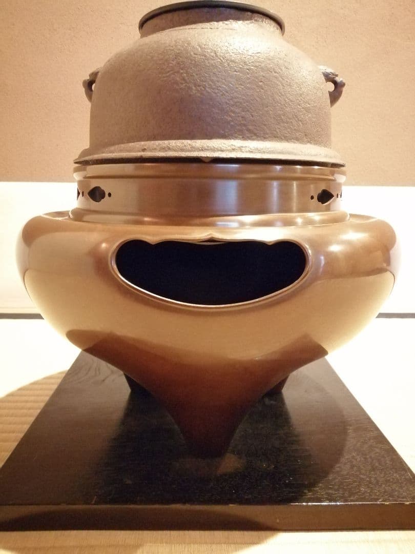 【茶事具】釜師政光、風炉師雄芳造　唐銅朝鮮風炉釜　茶釜　釜387